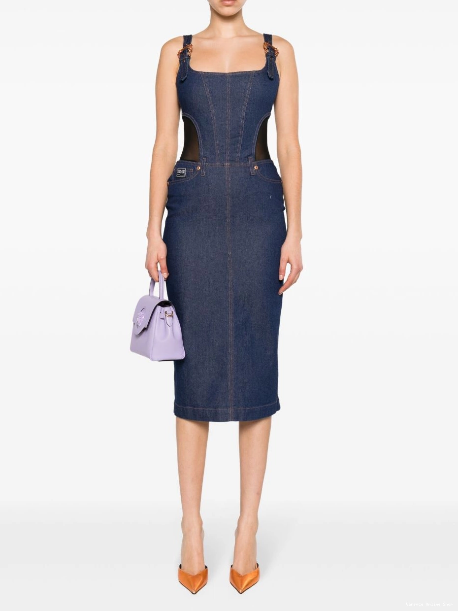 Cheap Versace Women dress Jeans buckle-straps denim Couture midi 0414